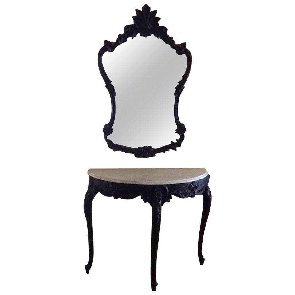 French Console, Louis XV Rococo Console Table with Mirror For Sale