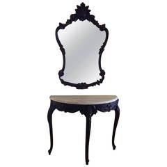French Console, Louis XV Rococo Console Table with Mirror