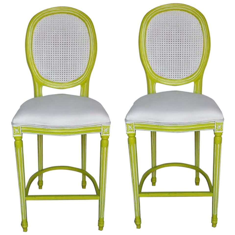 Bar Chairs, Pair of French Louis XV Style Tall Bar Stool Chairs For