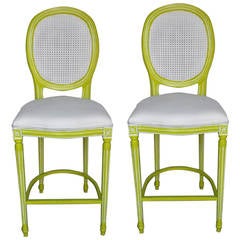 Vintage Bar Chairs, Pair of French Louis XV Style Tall Bar Stool Chairs