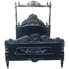 Vintage French Bed,  Louis XV Style Bed Black in Queen Size