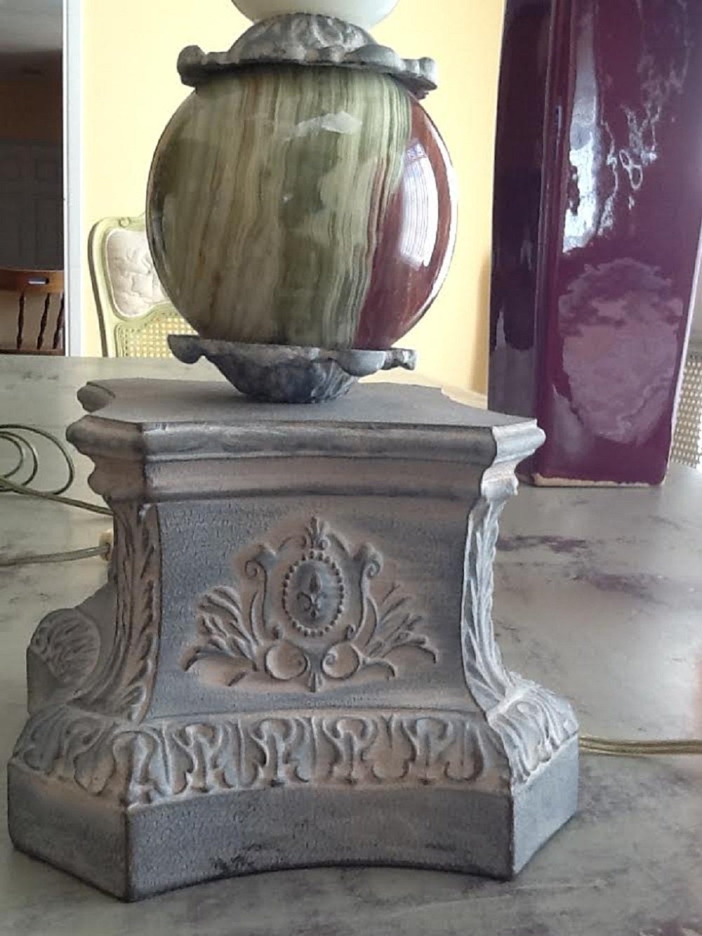 Table Lamp, Large Mid Century Marble Stone Table Lamp