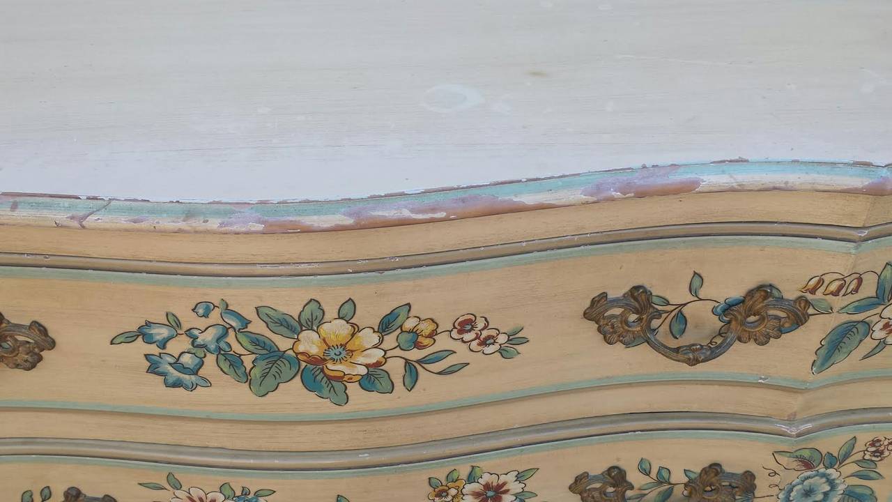Louis XV French Chest Dresser, Floral Painted Chest of Drawers by John Widdicomb For Sale