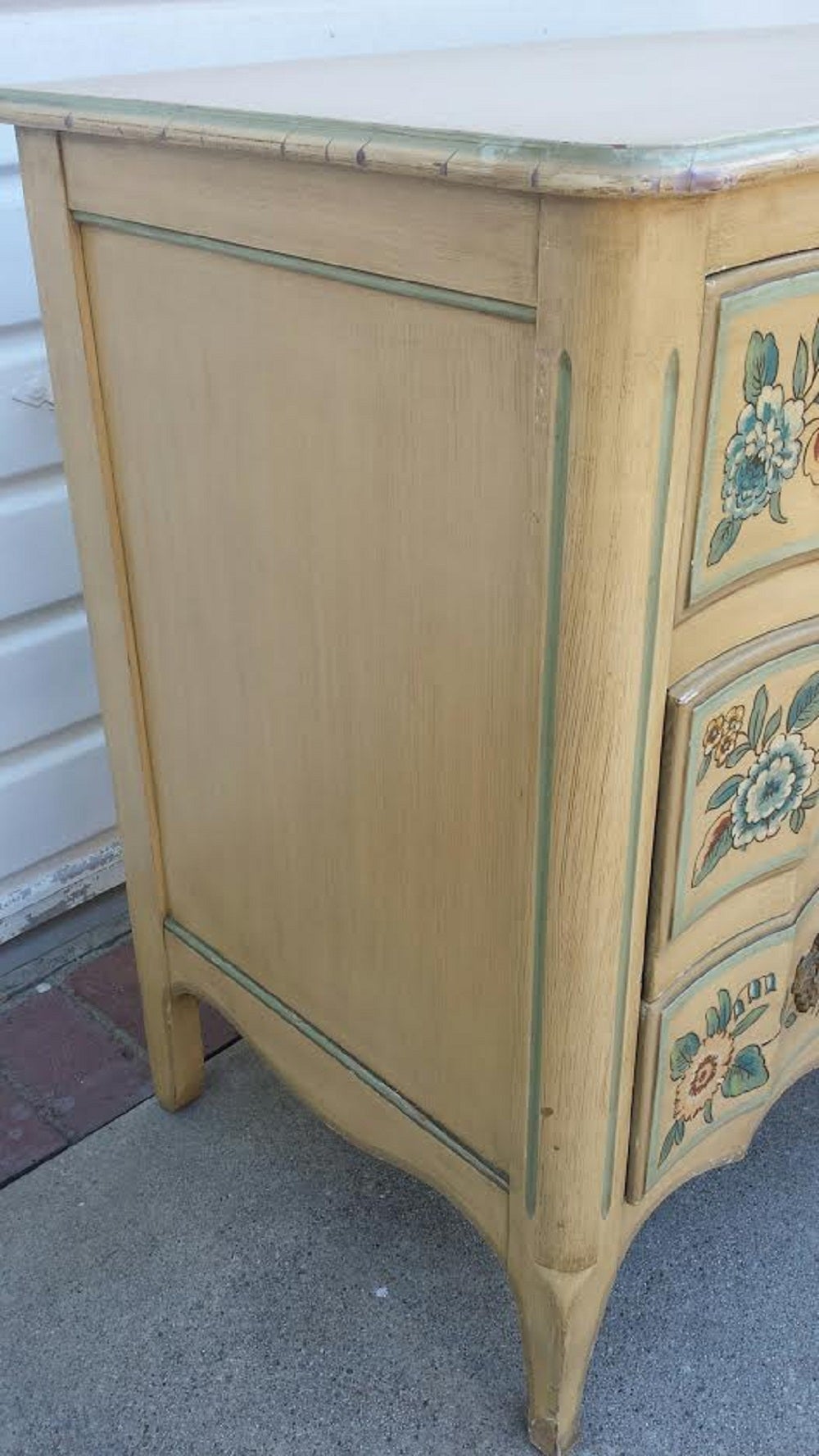 French Chest Dresser, Floral Painted Chest of Drawers by John Widdicomb In Good Condition For Sale In Glendale, CA