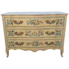 French Chest Dresser, Floral Painted Chest of Drawers by John Widdicomb