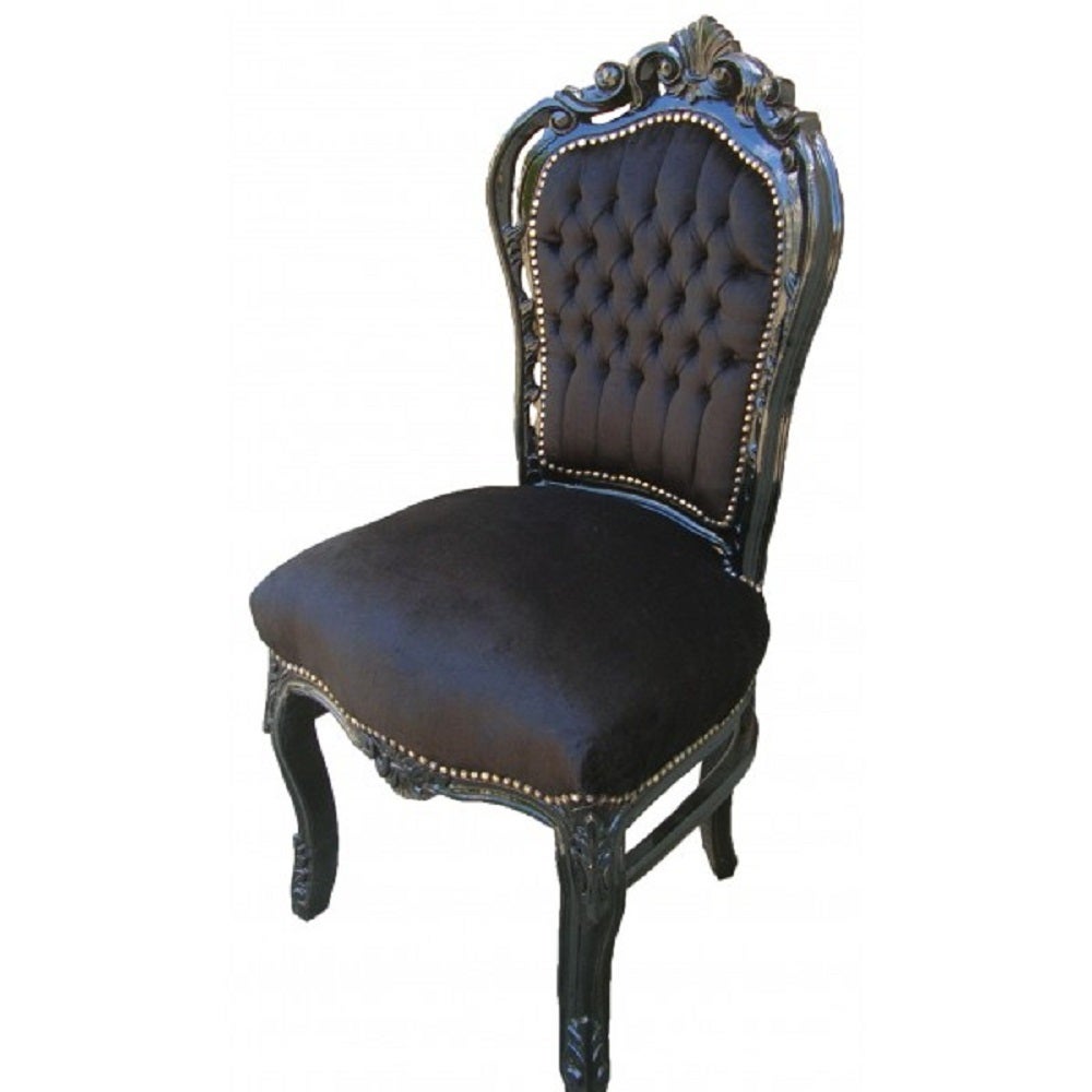Set of Six Black French Louis XV Style Dining Side Chairs In Excellent Condition In Glendale, CA