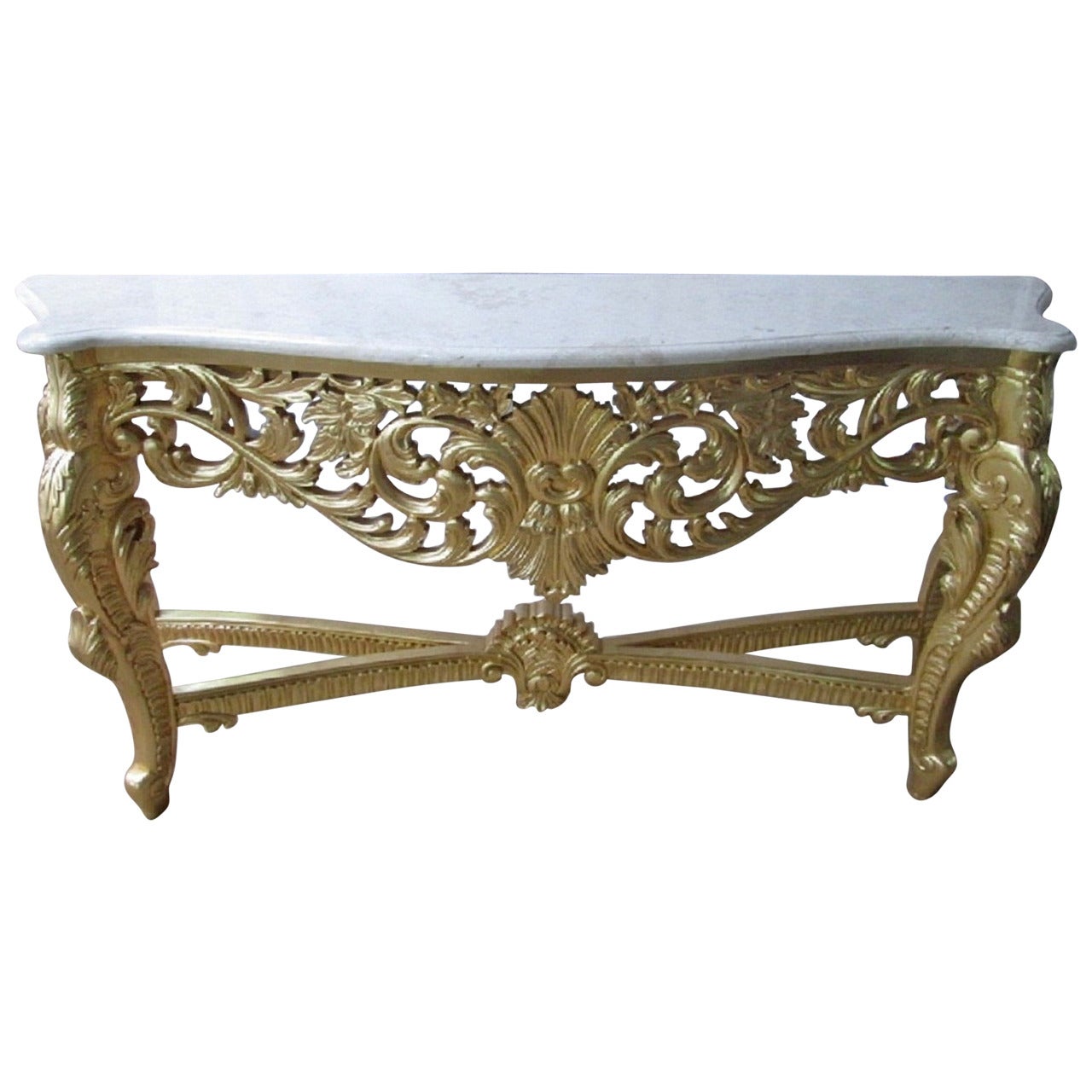 French Console, Large French Louis XV Rococo Style Console Table For Sale