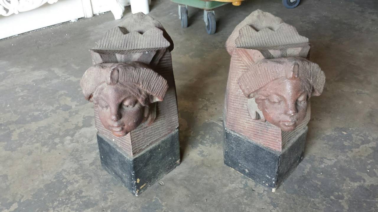 Metal Coffee Table, Pair Architectural Angel's Heads Coffee Table Bases For Sale