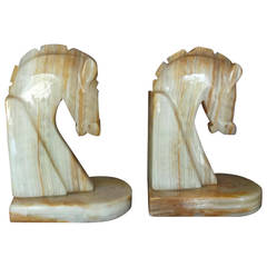 Pair of Mid-Century Onyx Horse Head Decorative Bookends