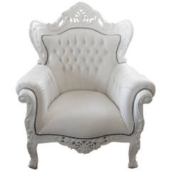 French Armchair, Large French Louis XV Rococo Style White Armchair