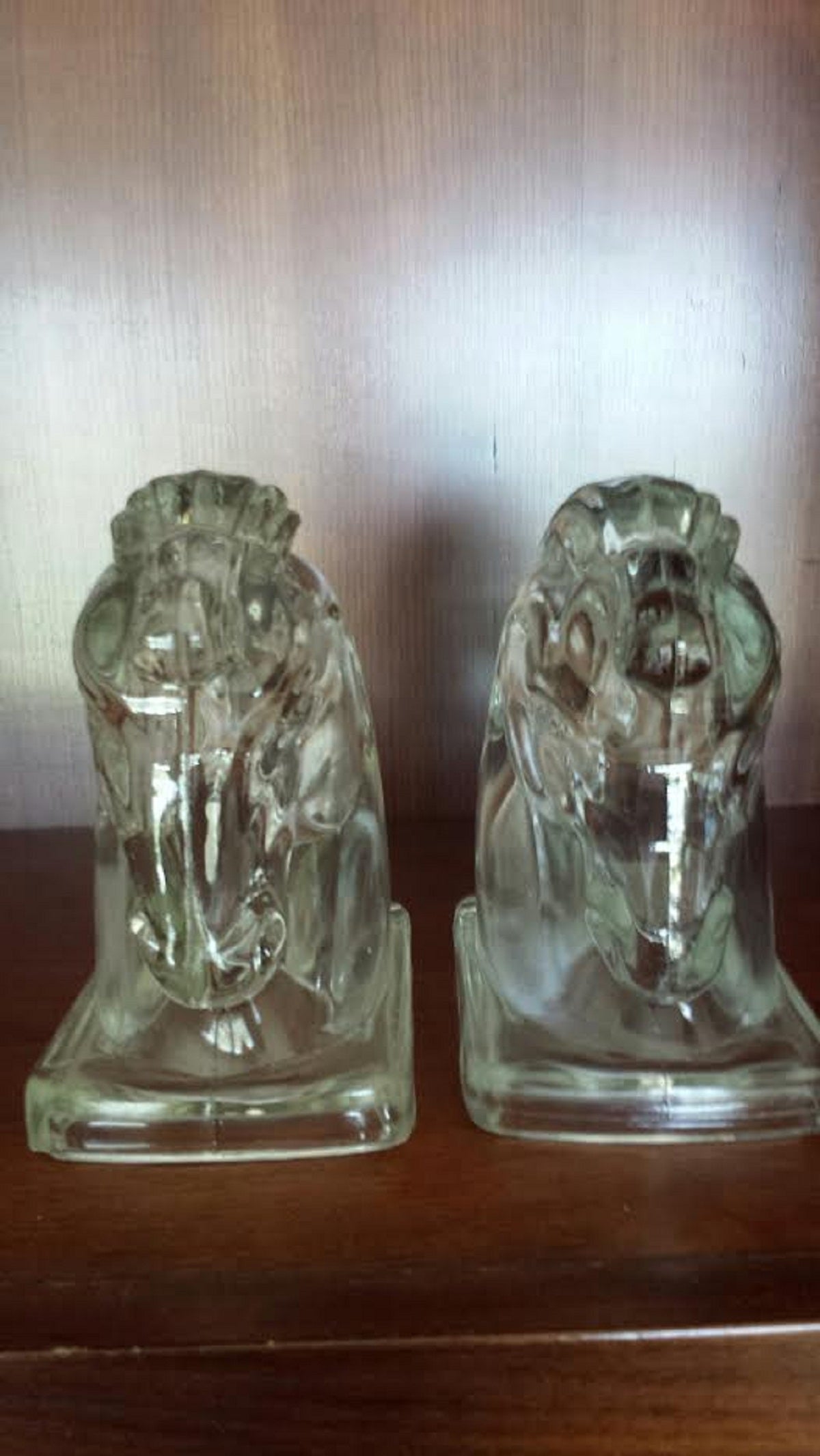 Pair of vintage decorative glass horse heads bookends.