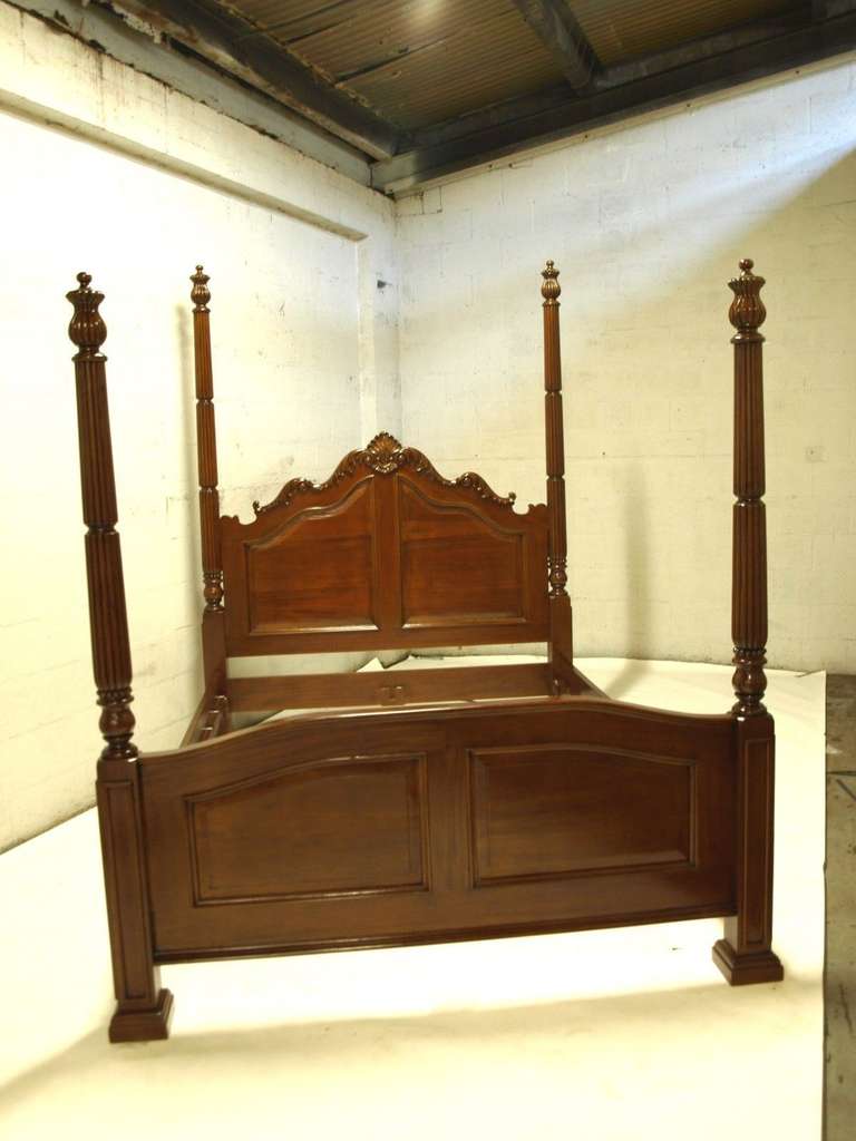 Beautiful Four poster bed in the French Louis XV style. Made from mahogany wood. Will fit a standard Queen Size Mattress.