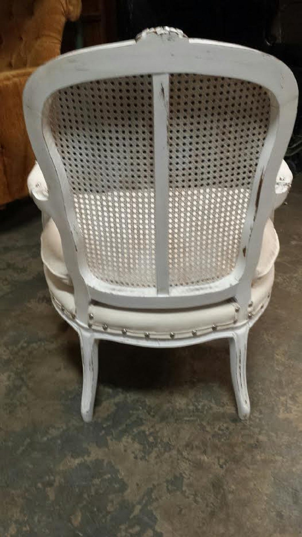 French Louis XV Farmhouse Chic Style Cane Armchair In Excellent Condition In Glendale, CA