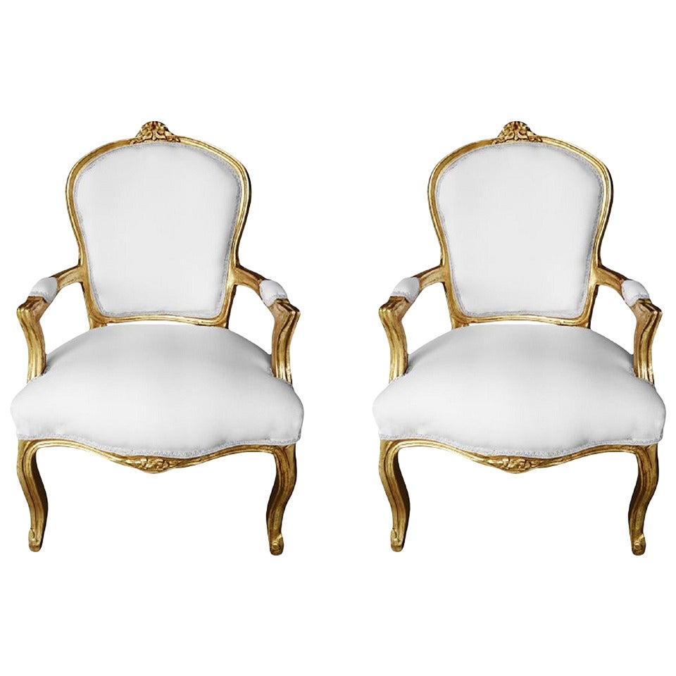Pair French Louis XV Style Armchair Farmhouse Chic For Sale