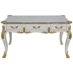 French Louis XV Rococo Style Desk Table in White and Gold