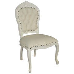 Vintage Side Chair, French Louis XV Style White Side Desk Chair in Leather