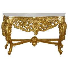 French Table, French Louis XV Baroque Carved Gold Console Table