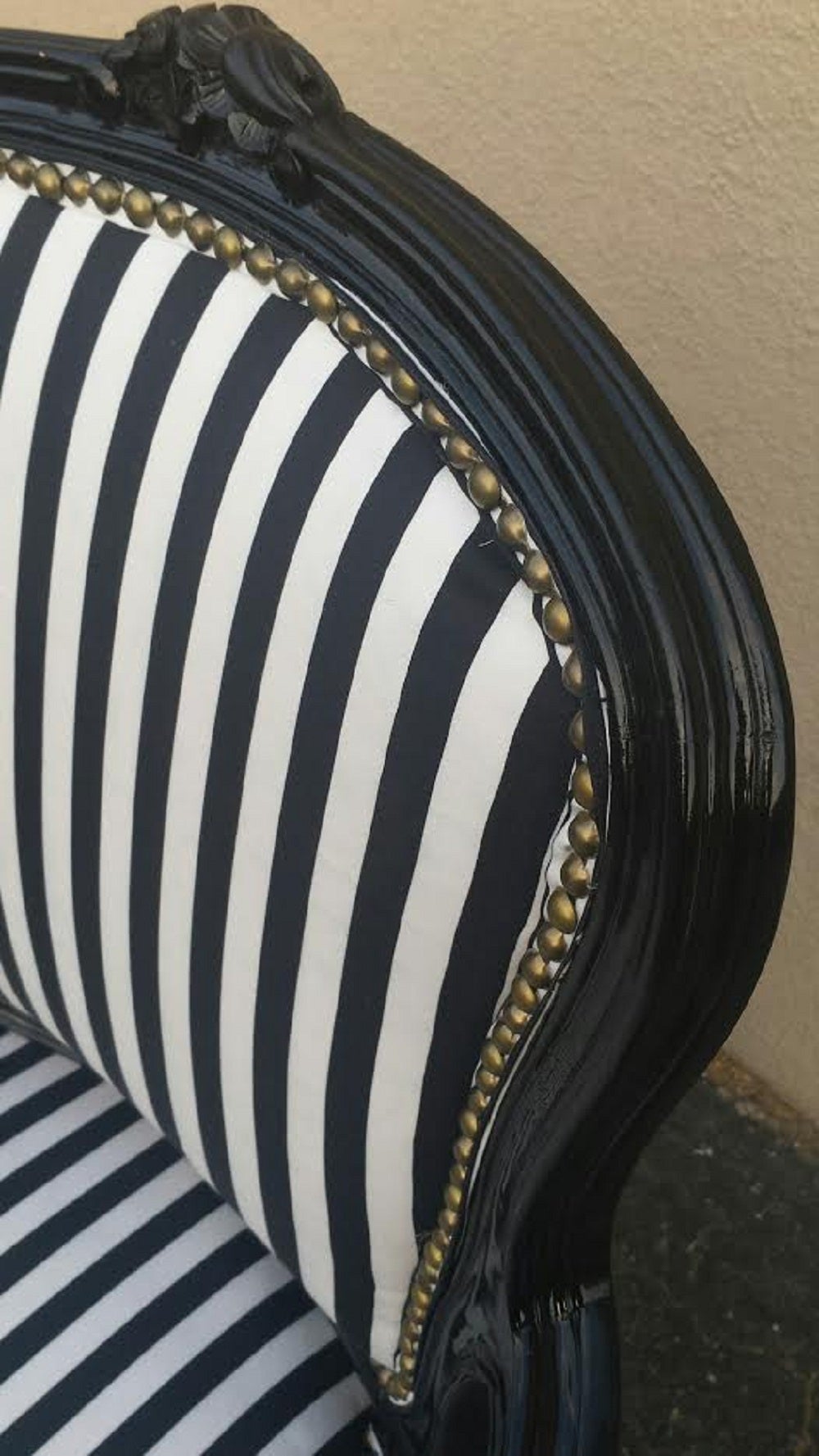 French Armchairs, Pair of French Louis XV Style Black and White Striped Armchair