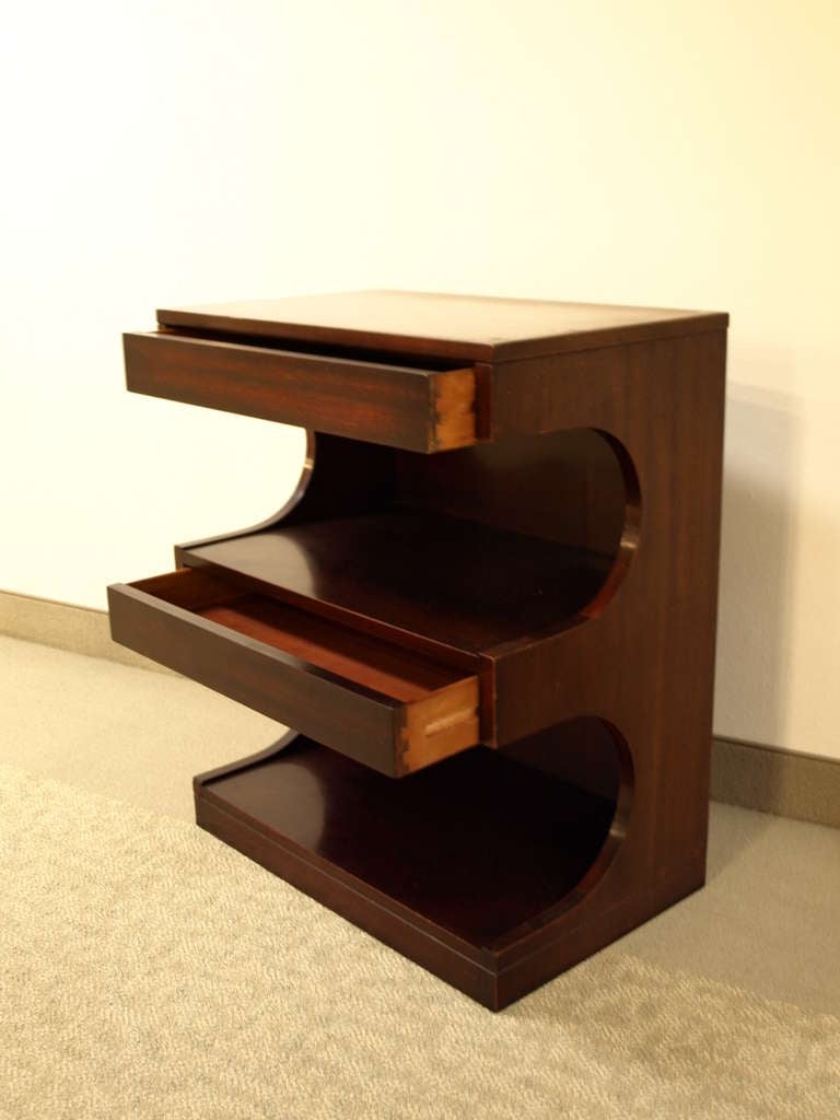Mid-20th Century Pair Mahogany Curved Profile Side Tables By Drexel