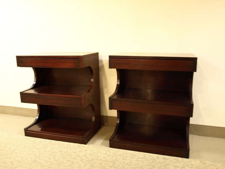American Pair Mahogany Curved Profile Side Tables By Drexel