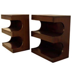 Pair Mahogany Curved Profile Side Tables By Drexel
