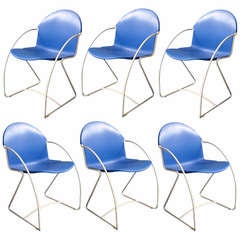 Vintage Set of Six Steelcase Blue Chairs