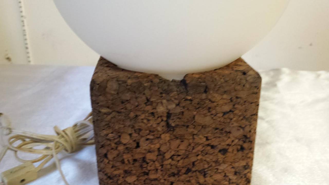 Table Lamp, MidCentury Modern Cork Base Glass Table Lamp at 1stDibs