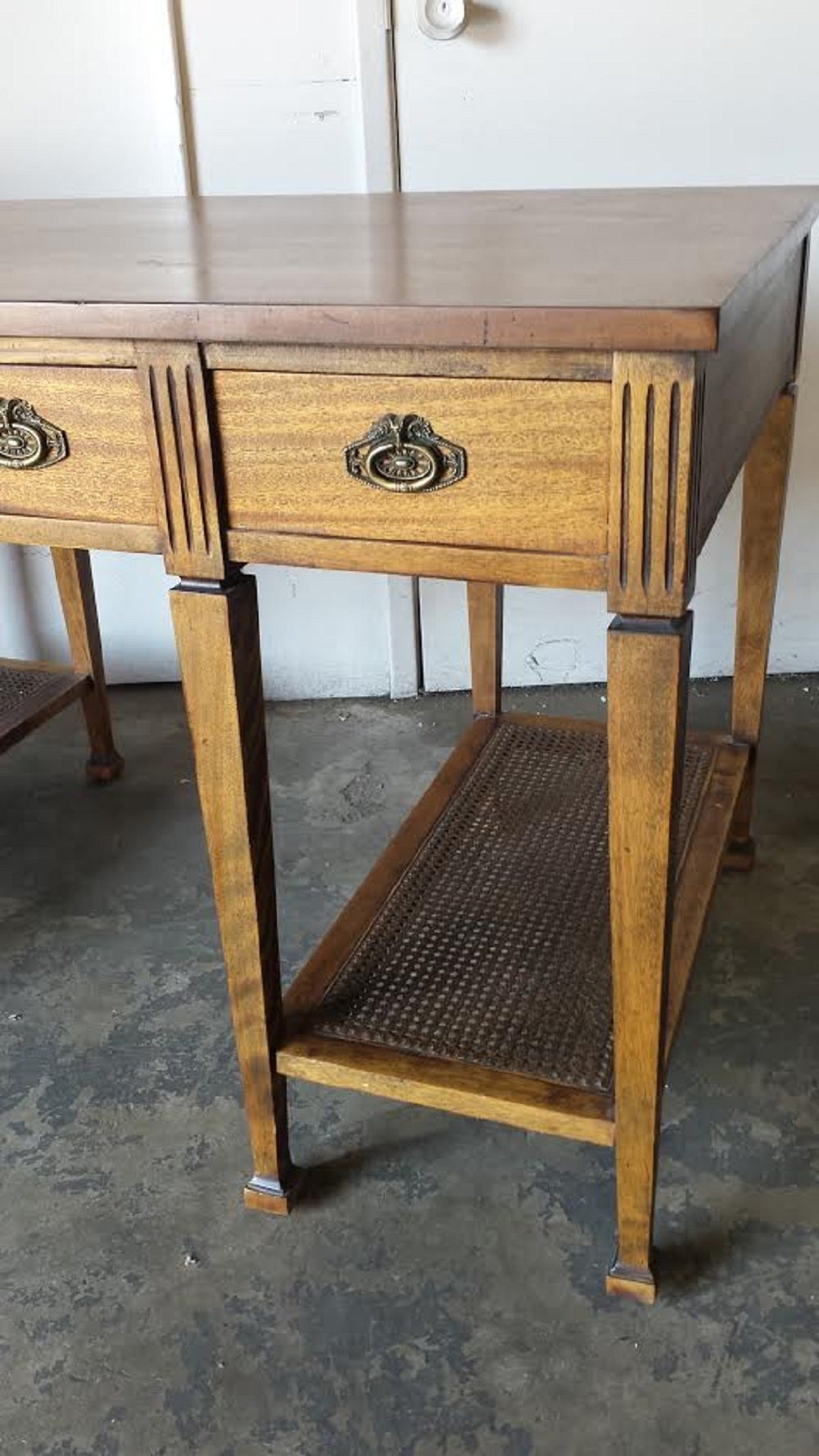 Desk, Mid Century Farmhouse Style Two-Tier Desk Table
