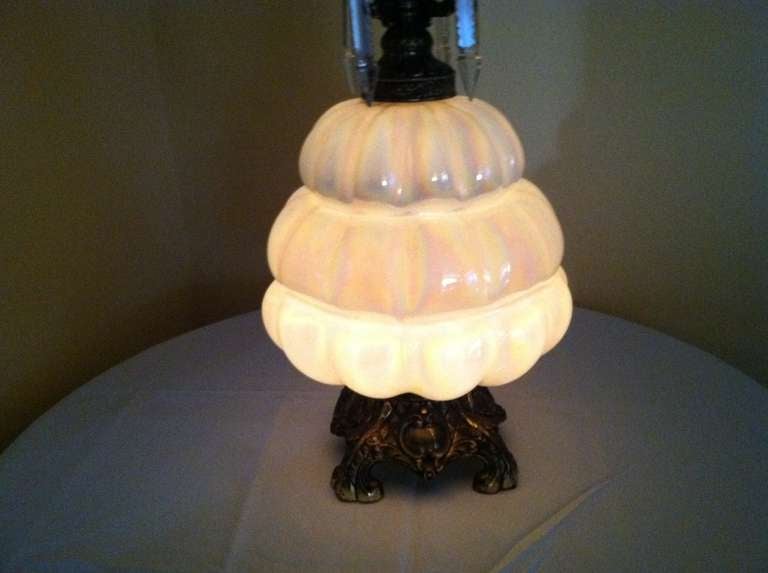 American Pair of Opal Table Lamps by FE For Sale