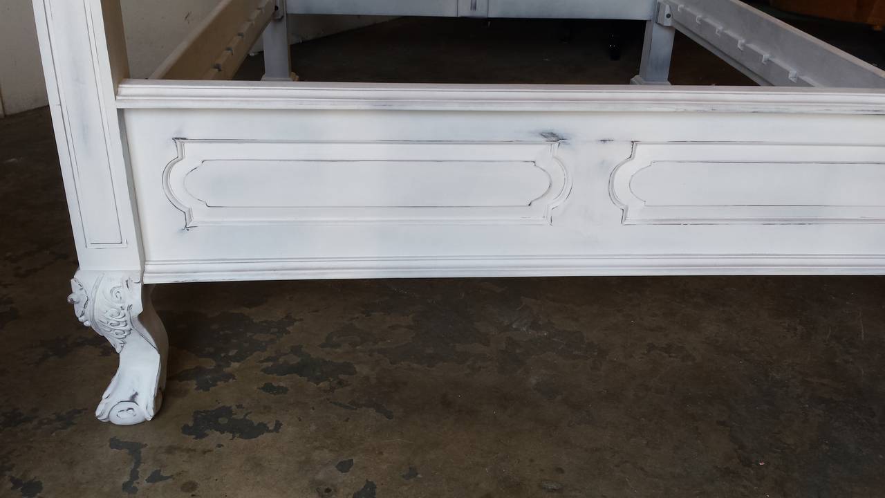 19th Century French Bed, French Louis XV Style White Canopy Bed Frame Queen-Size
