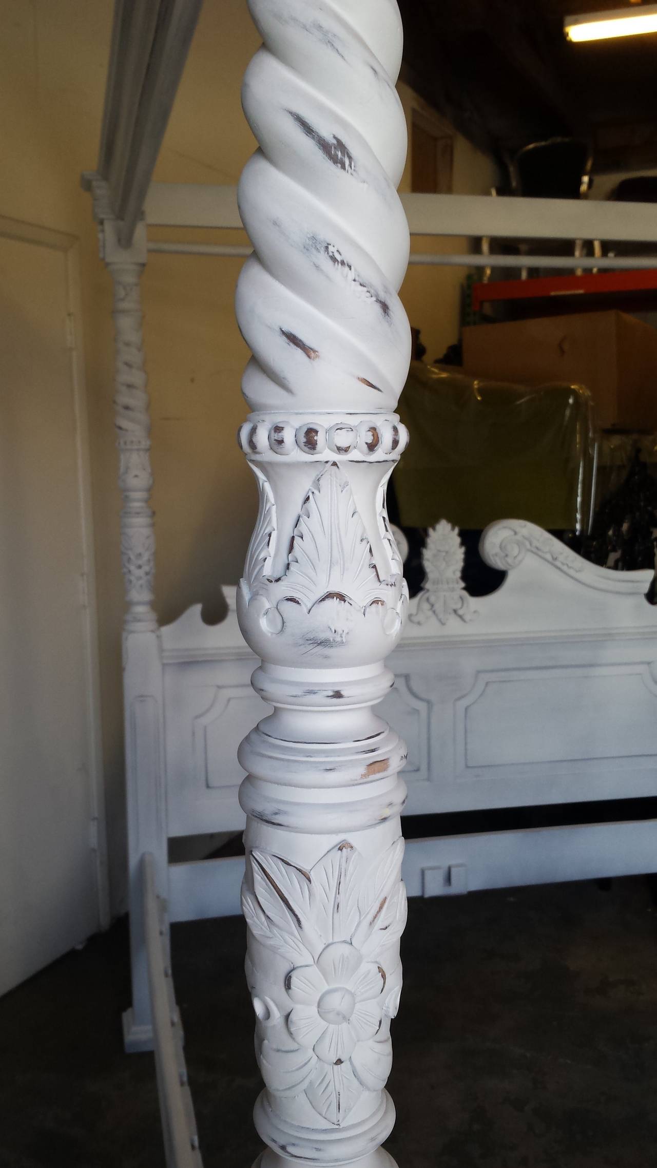 French Bed, French Louis XV Style White Canopy Bed Frame Queen-Size