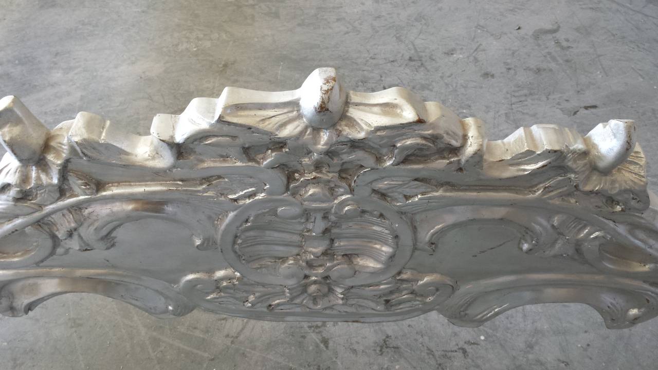20th Century French Bed, French Louis XV Style Silver Leaf Carved Bed Frame, King-Size For Sale