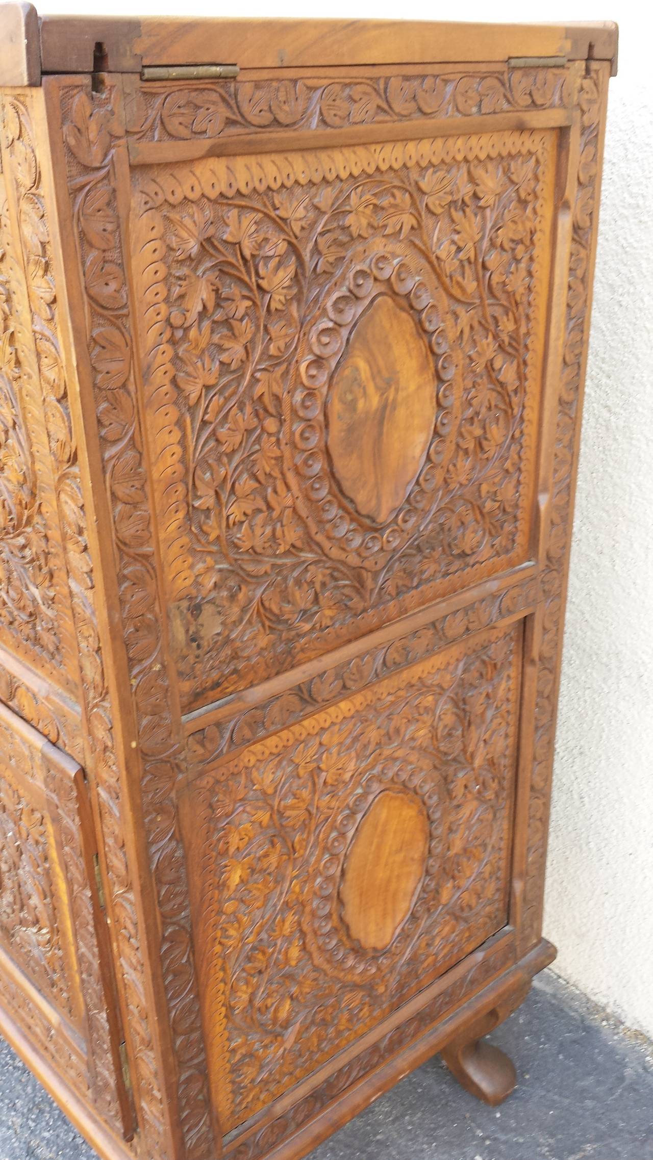 Bar Chest,  Unique Oriental Asian Style Carved Pop Up Bar Cabinet For Sale 2