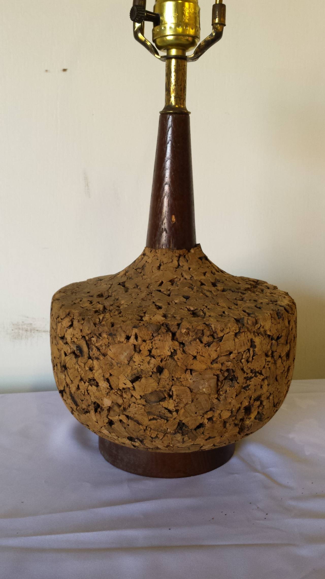 Midcentury Danish Cork Lamp In Excellent Condition For Sale In Glendale, CA