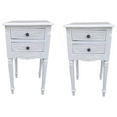 Side Tables, Pair of French Louis XV Style White Side Tables or Night Stands