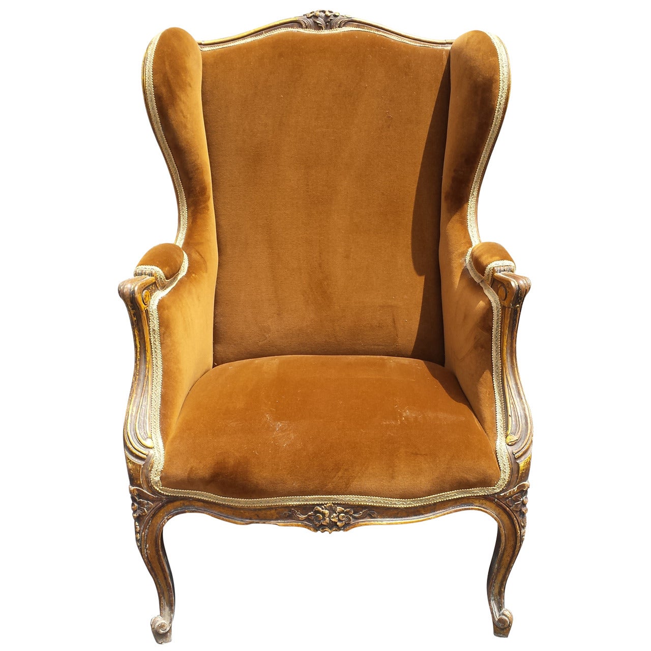 French Chair, French Louis XV Style Bergere Armchair For Sale