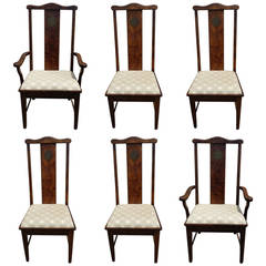 Dining Chairs, Set of Six Asian Chinoiserie Style Dining Chairs