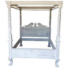 Antique French Bed, French Louis XV Style White Canopy Bed Frame Queen-Size
