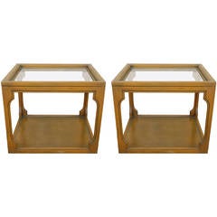 Side Tables, Pair of Midcentury Side or End Tables with Glass Tops