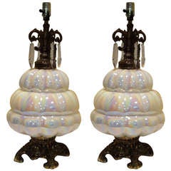 Vintage Pair of Opal Table Lamps by FE