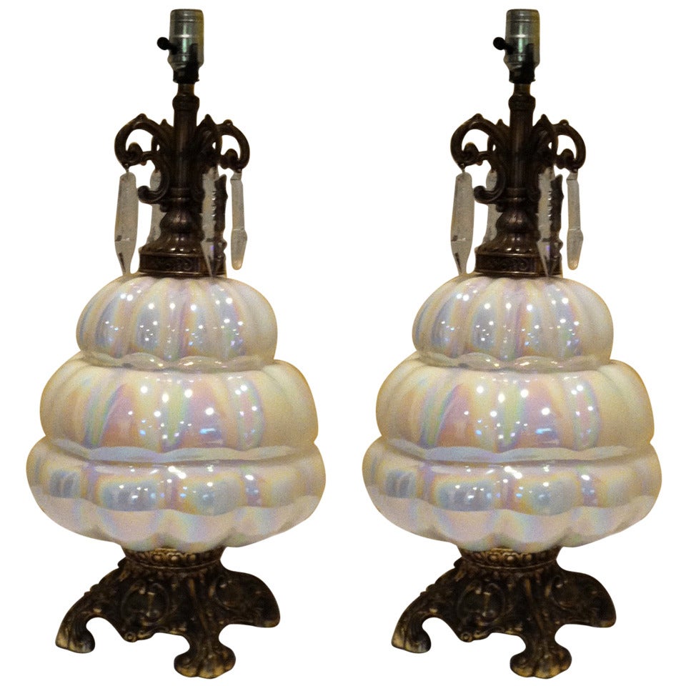 Pair of Opal Table Lamps by FE For Sale