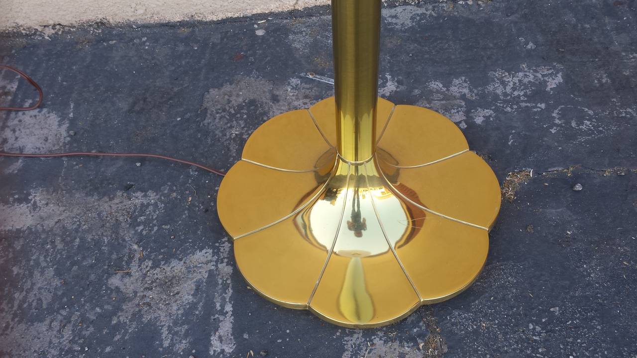 Brass floor lamp with original glass shade. Made by  Stiffel.