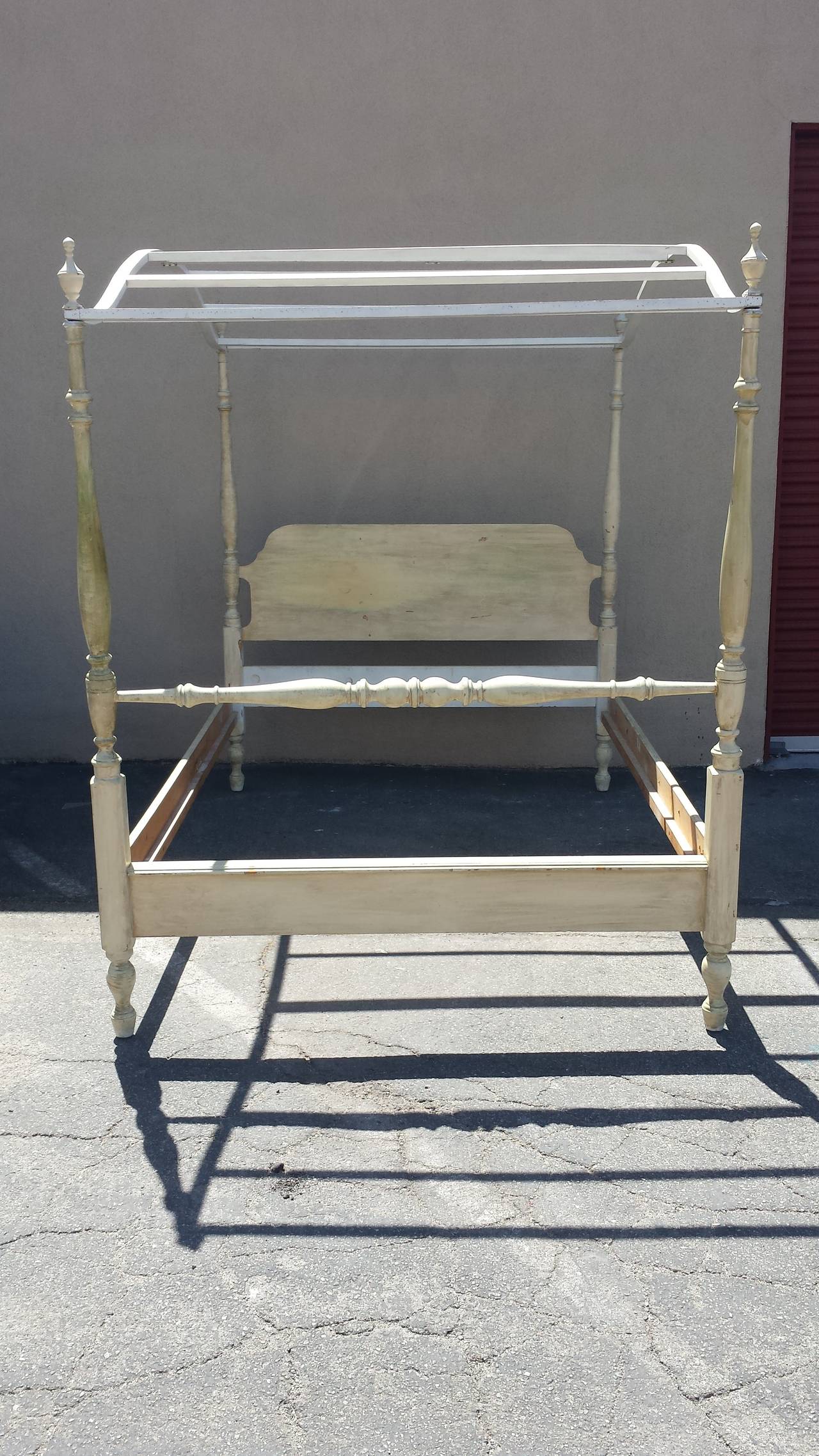 Canopy Bed, Painted French Provincial Country Style Canopy Bed, Full