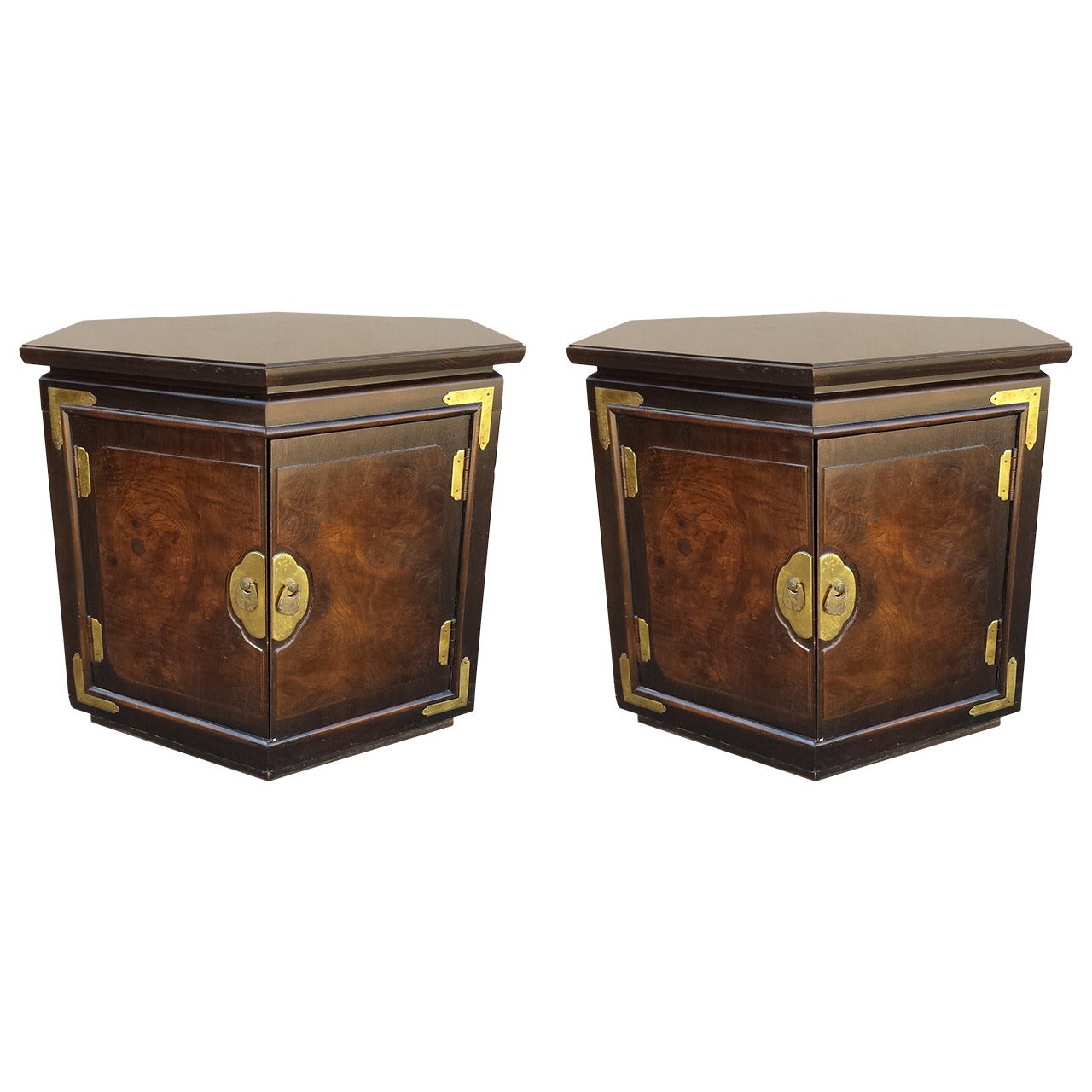 End Tables,  Pair of Mid-Century Monteverdi Style Side Tables Burl Wood For Sale