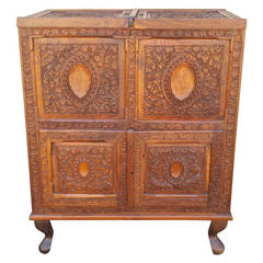 Bar Chest,  Unique Oriental Asian Style Carved Pop Up Bar Cabinet