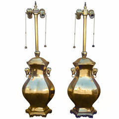 Table Lamps, Pair of Asian Style Marbro Brass Lamps