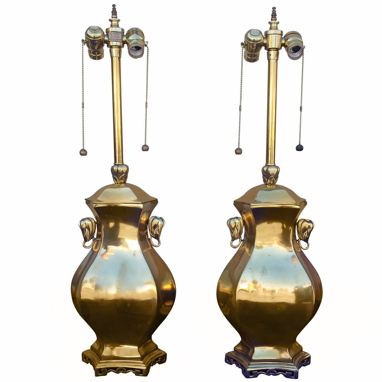 Table Lamps, Pair of Asian Style Marbro Brass Lamps For Sale