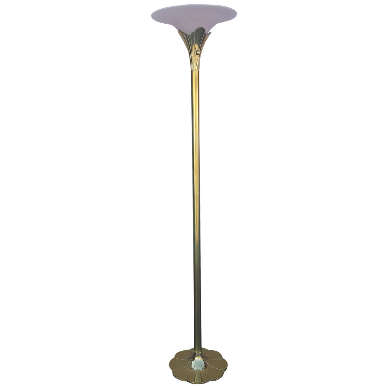 Brass Floor Lamp with Glass Shade For Sale