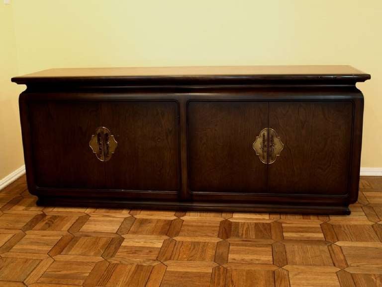 Beautiful Credenza in the Manner of Manteverdi Young. Four doors with brass hardware.Created by Albright & Zimmerman