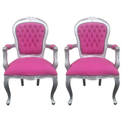 French Chair, Pair French Louis XV Style Pink Armchairs